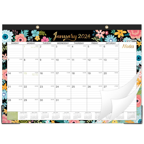 2024 Desk Calendar - Desk Calendar 2024, 12-Month Desk/Wall Calendar 2-in-1, January 2024 - December 2024, 16.8" x 12", Desk Calendar with Corner Protectors, Ruled Blocks - Black Floral 2024 Desk Calendar - Desk Calendar 2024, 12-Month Desk/Wall Calendar 2-in-1, January 2024 - December 2024, 16.8" x 12", Desk Calendar with Corner Protectors, Ruled Blocks - Black Floral