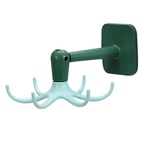 Multi-Purpose Storage Hook 360-degree Rotating Kitchen Space-Saving Wall-Mounted Rotation Six-Claw Self-Adhesive Hanger for Green