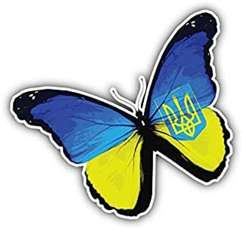 2 pcs Support Ukraine Sticker Butterfly, 5 inches, Vinyl Decal - I Stand with Ukraine Butterly Sticker Support Decal Ukrainian Flag