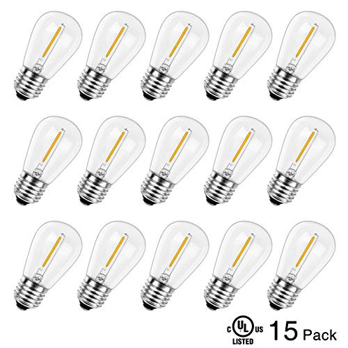 LEDMUNDO - 15Pack - 1W S14 LED Light Bulbs - String Light Replacement Bulbs, Dimmable, 2700K Warm White, 11W Equivalent, E26 Medium Base, S14 1W Led Edison Light Bulbs, UL Listed