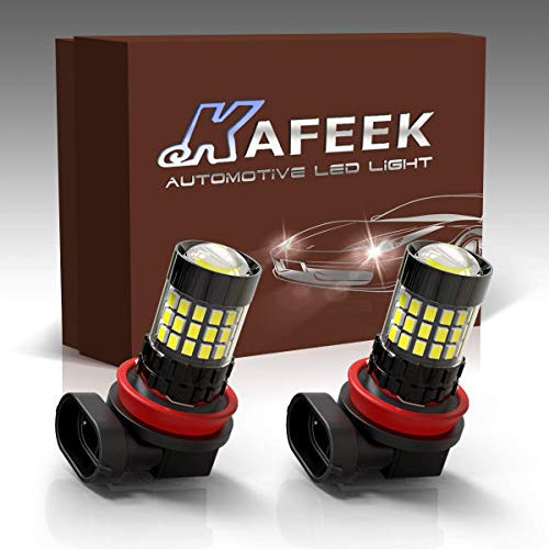 KAFEEK 2x Super Bright H11 H8 H16 LED Fog Light Bulbs 3020 Chipset with Projector for DRL or Fog Lights, White