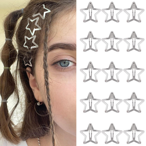 Star Hair Clips 2000s Y2K Snap Hair Barrettes Non Slip Star Hair Accessories Silver Metal Hair Clips for Girls Women -15 PCS 1.18" Star Hair Clips 2000s Y2K Snap Hair Barrettes Non Slip Star Hair Accessories Silver Metal Hair Clips for Girls Women -15 PCS 1.18"