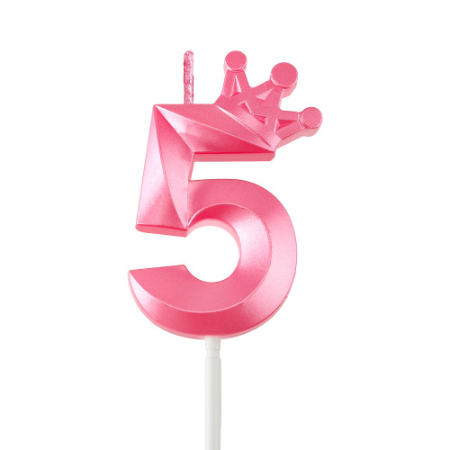 Number 5 Candle, 5 Birthday Candle, Birthday Candle 5, Happy Birthday Candles for Cake, Pink 5 Candle, Birthday Candle 3D Crown Designed, Numeral 5 Cake Topper for Birthday Decorations, Pink