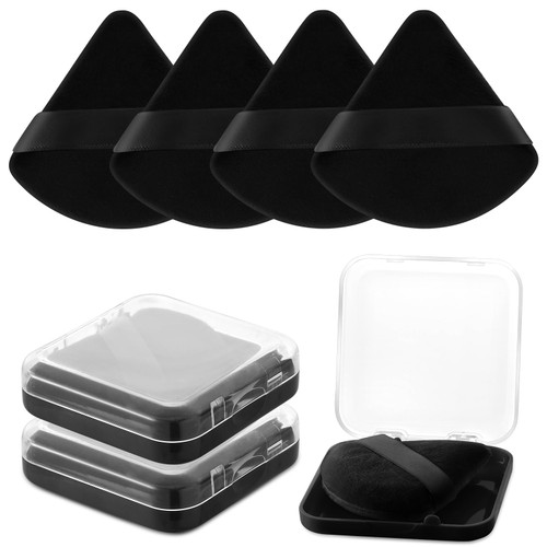 Nakraly Powder Puff with 2 Travel Cases Triangle Makeup Puff for Loose Powder Body Powder Setting Powder Puff for Face Powder Beauty Makeup Tool(Black)