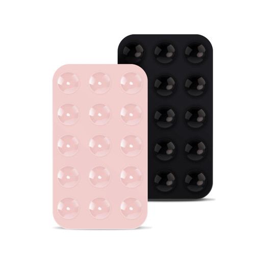 lasuroa 2pcs Double Sided Suction Cup Phone Mount, Silicone Phone Suction Holder Back of Phone Multifunctional Sticky Suction Phone Case for Shower Mirror Fingertip Toys (Black, Light Pink)