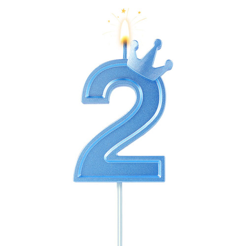 BOXOB 3inch Birthday Number Candle, Blue 3D Candle Cake Topper with Crown Cake Numeral Candles Number Candles for Birthday Anniversary Parties (Number 2)