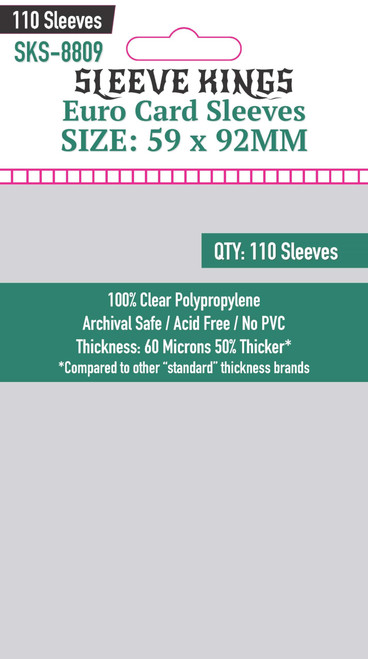 Sleeve Kings Euro Card Sleeves (59x92mm) - 110 Pack, 60 Microns