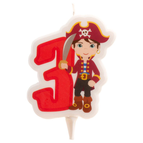 Dekora - 2D Pirate Birthday Candle for Children's Cakes - Number 3 Dekora - 2D Pirate Birthday Candle for Children's Cakes - Number 3