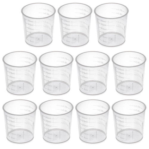 Aicosineg 11Pcs Measuring Cups 30ml Plastic Graduated Cups PP Plastic Graduated Beaker Clear Scale Cups Liquid Measuring Mixing Cups Graduated Plastic Measuring Cup for Lab Kitchen Liquids Transparent