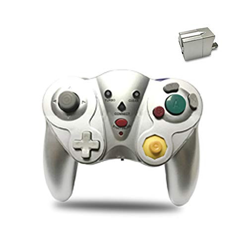 Wireless Gamecube Controller,Reiso 2.4G GC Controller Wireless with Receiver Adapter Compatible Nintendo Gamecube Wii (Silver)
