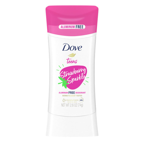 Dove Teens Deodorant Stick Strawberry Sparkle, for gentle underarm care, 48-hour odor protection and aluminum free deodorant, 2.6 oz Dove Teens Deodorant Stick Strawberry Sparkle, for gentle underarm care, 48-hour odor protection and aluminum free deodorant, 2.6 oz