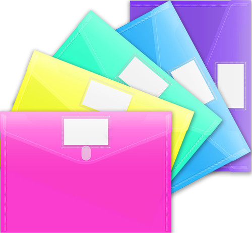 Sooez 5 Pack Plastic Envelopes Poly Envelopes, Clear Document Folders Plastic File Folders US Letter A4 Size File Envelopes with Label Pocket, Assorted Color