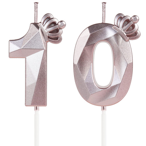 Number 10 Candles with Crown, 10th Birthday Candles, Rose Gold Birthday Candles for Cake, 3D Design Cake Topper for Birthday Party Wedding Anniversary Celebration Decorations Supplies