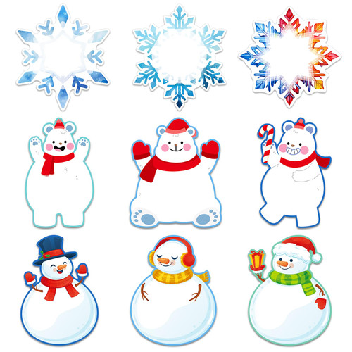 FaCraft Winter Bulletin Board Decorations 36PCS Christmas Snowman Snowflake Paper Cutouts Christmas Cut-Outs Cardboard for Winter Holiday Classroom School Bulletin Board Christmas Party Decorations