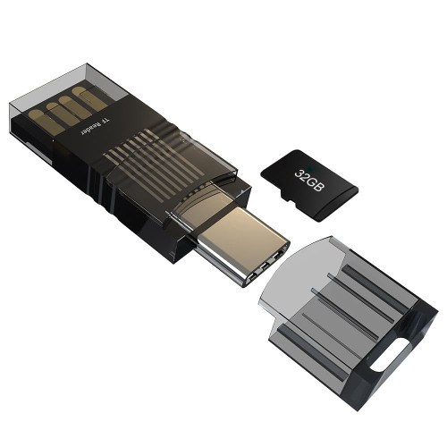 DHTtechky TF Card Reader,USB+Type C OTG Adapter,Type C TF Memory Card Reader,USB-A+USB-C Micro SD Card Reader for Tablet/PC/Laptop/Smartphone(Black)