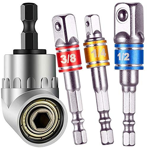 Impact Grade Socket Wrench Adapter Extension Set,105 Degree Right Angle Driver Extension Screwdriver Drill Attachment+3Pcs 1/4 3/8 1/2" Cr-V Universal Socket Adapter Set,HexSet,Hex Shank Driver Socket