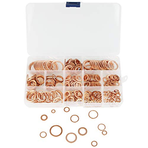 ZILONG 300Pcs 12 Sizes Flat Copper Washers Metric Sealing Washer Assortment Set (M5-M20)