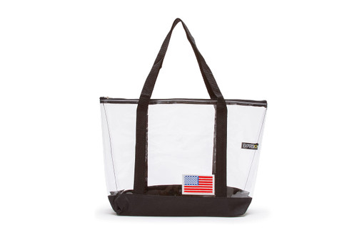 Clear American Flag Tote Bag, Transparent Heavy Duty See-Through U.S. Handbag for Concerts, Arenas and US Sporting Events, Stadium Approved (black)