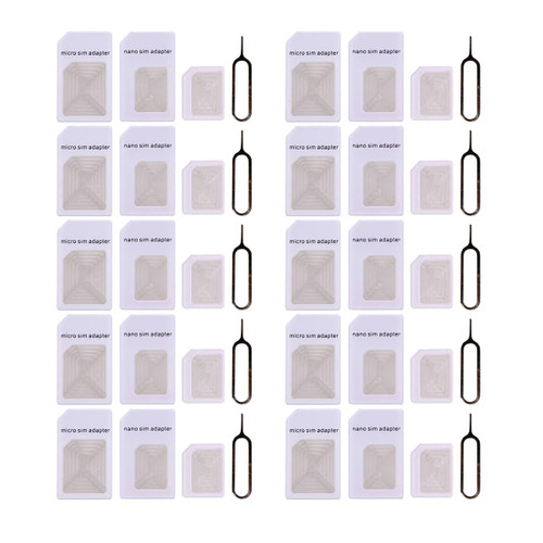 4 in 1 Nano SIM Card Adapter Converter Kit Nano to Micro, Nano to Regular, Micro to Regular Standard with SIM Extractor for All Mobile/Smartphone Devices-10pcs