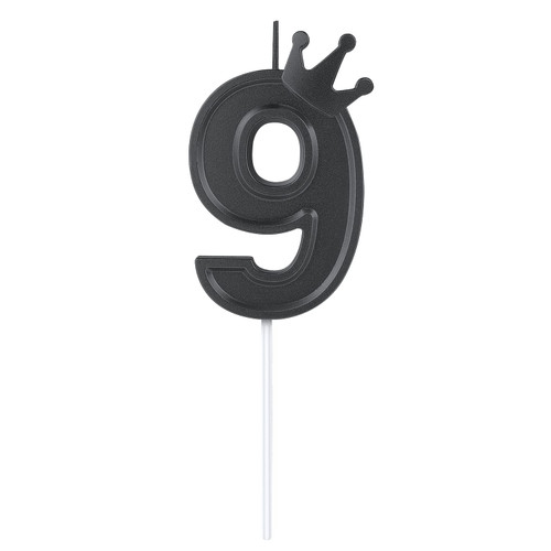 3inch Birthday Number Candle, 3D Candle Cake Topper with Crown Cake Numeral Candles Black Number Candles for Birthday Anniversary Parties (Number 9)