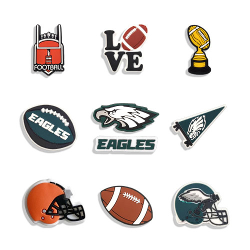 RedTerrapene 10PCS Sports Shoe Charms Football Charms for Clog shoes Slides Sandals & Bracelet Wristband Party Gifts for Girls, Kids, Boys (EAGLES)