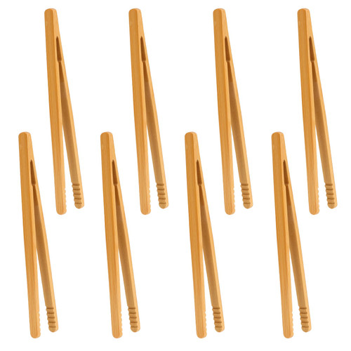8 Pcs 7 Inch Natural Bamboo Tongs Bamboo Toast Tongs Reusable Cooking Tongs Wooden Tongs Bamboo Serving Tongs for Toast Salad Muffin Kimchi Bread