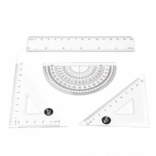 ERYUE 4 Pieces Clear Plastic Math Geometry Tool Ruler Set Includes 6-Inch Straight Ruler & 2pcs Triangle Ruler & Protractor for Office School Student Supplies,Clear Ruler