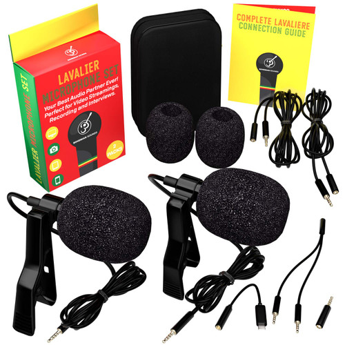 Lavalier Microphone 2 Pack Bundle - Omnidirectional Lapel Mic with Clip-On Suitable for Android, Samsung, PC, Laptop, GoPro, DSLR - Professional Lapel Mic for YouTube, Streaming and Vlogging