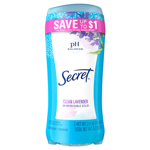 Secret Invisible Solid Antiperspirant and Deodorant, Clean Lavender, Twin Pack, 2.6 Oz each Secret Invisible Solid Antiperspirant and Deodorant, Clean Lavender, Twin Pack, 2.6 Oz each