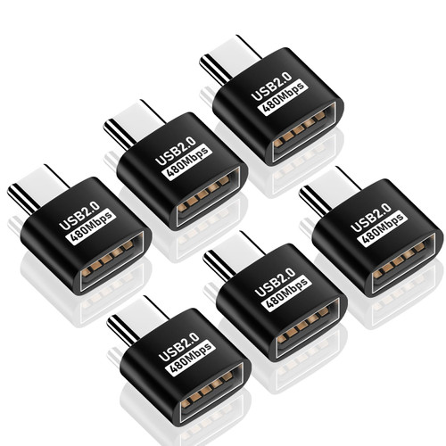 Duttek USB2.0 to USB C Adapter 6 Pack, USB Type C Male to USB 2.0 Type A Female Extension Connector Support 480Mbps Data Transfer, OTG Function and Charging for Phone, Laptop, USB Keyboard(Black)