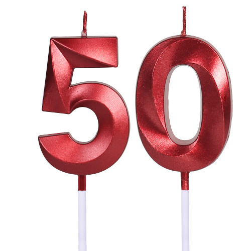 Red 50th Birthday Candles for Cakes, Number 50 5 Glitter Candle Cake Topper for Party Anniversary Wedding Celebration Decoration