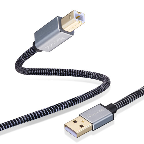 Nanxudyj Printer Cable 2ft, USB Printer Nylon Braid Cord 2.0 Type A Male to B Male Cable Scanner Cord High Speed Compatible with HP, Canon, Dell, Epson, Lexmark, Xerox, Samsung and More 0.6M