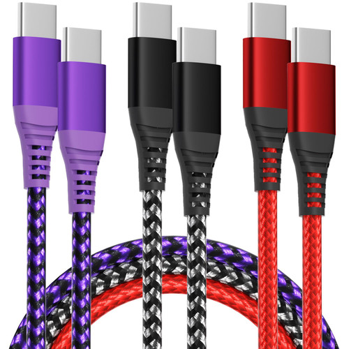 NANMING 3Pack 60W USB C Charger Cable, USB C to USB C Charger Cable, Nylon Braided Type C to Type C Charger Fast Charging for Type C Phones (3FT Multicolored)