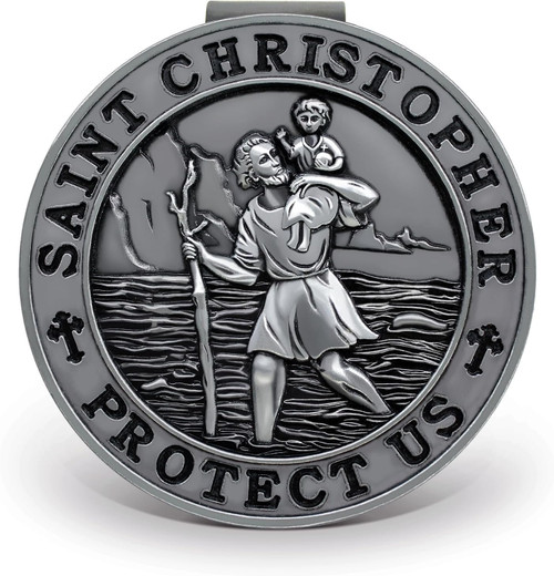 St. Christopher Medal for Car, Metal Saint Christopher Visor Clip, Talisman for Safety, Automotive Visor Accessories, Gift for Drivers, Families, Friends