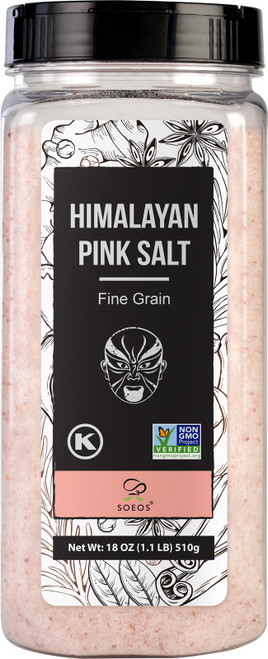 Soeos Himalayan Salt - Fine Grain, 18 oz, Himalayan Pink Salt, Pure Rock Salt for Grinders and Salt Mills, Kosher & Natural Certified, Healthy Soeos Himalayan Salt - Fine Grain, 18 oz, Himalayan Pink Salt, Pure Rock Salt for Grinders and Salt Mills, Kosher & Natural Certified, Healthy