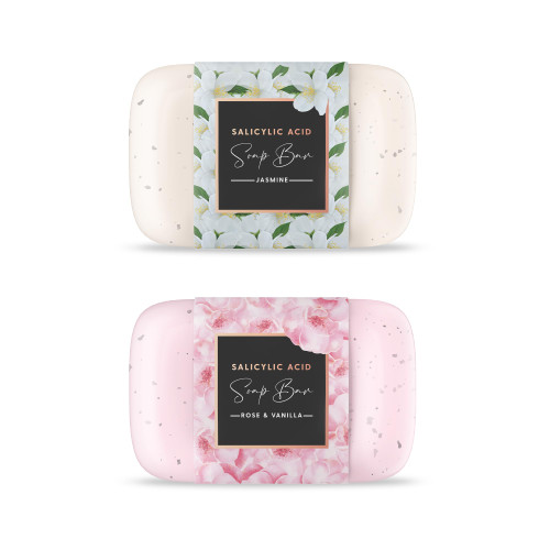 Salicylic Acid Soap Bar - Pack of 2 - Jasmine & Rose & Vanilla | Cleansing & Exfoliating Salicylic Acid Body Scrub Face Soap | 2% Salicylic Acid Scrub Soap for Acne | Salicylic Acid Bar Soap Salicylic Acid Soap Bar - Pack of 2 - Jasmine & Rose & Vanilla | Cleansing & Exfoliating Salicylic Acid Body Scrub Face Soap | 2% Salicylic Acid Scrub Soap for Acne | Salicylic Acid Bar Soap