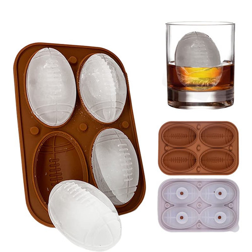 Rose Ice Cube Mold, Ice Cube Trays With Covers, Easy Release Silicone Ice Ball Maker for Chilling Cocktails, Whiskey, Bourbon & Homemade Juice (4 Rugby Mold)