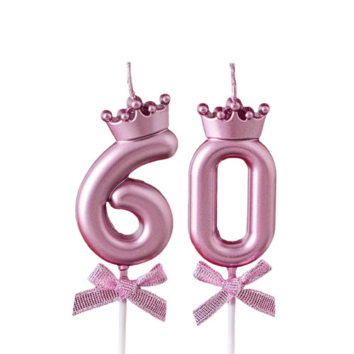 Pink Crown Birthday Candles Numbers for Cakes Cupcake Candle Happy Birthday 3D Designed Wedding Anniversary Party Cake Topper Decorations(60th