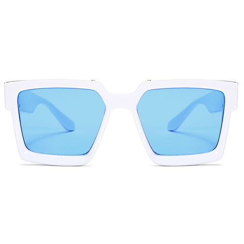 NULOOQ Trendy Thick Frame Square Sunglasses for Men Women Retro Fashion Sun Glasses UV400 Protection (White Frame/Blue Lens) NULOOQ Trendy Thick Frame Square Sunglasses for Men Women Retro Fashion Sun Glasses UV400 Protection (White Frame/Blue Lens)