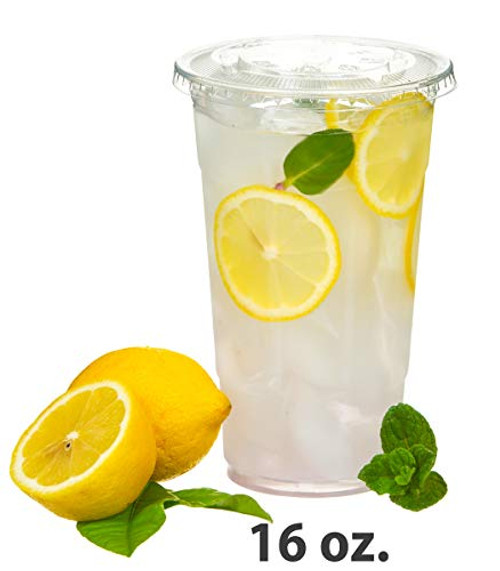 16 oz-100 Set Disposable Crystal Clear Plastic Cups with Flat Lids 16 oz-100 Set Disposable Crystal Clear Plastic Cups with Flat Lids