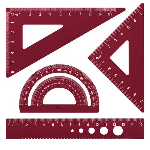 Honagu Triangular Ruler Set, 4 Pieces Aluminum Alloy Ruler, Metal Drafting Ruler, Geometric Protractor for Student,Draftsman, Engineers, School Office Supplies(Rose Red)