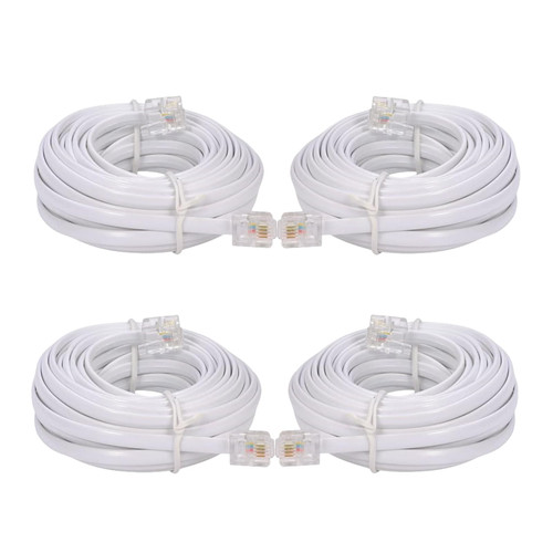 HIPATU Telephone landline Extension Cord Cable Cord with Standard RJ-11 6P4C Plug (White 6M, 4Pack)