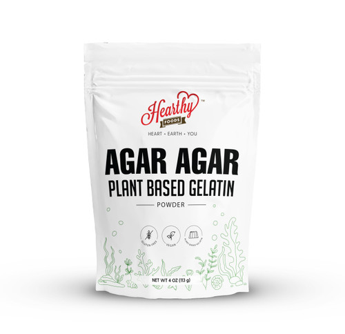 Hearthy Foods Agar Agar Powder (4oz) Vegan Gelatin Substitute, Certified Halal, Kosher, Gluten-free, Non-GMO, 100%, Sugar-free, Kosher, Halal, Desserts, 100% Natural Red Algae