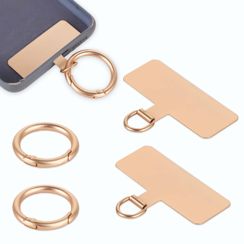 2pcs Phone Tether Tag, Metal Phone Strap Tether Tab/Patch/Pad with Spring Ring Lanyard Label Replacement Without Adhesive for Cell Phone (Gold)