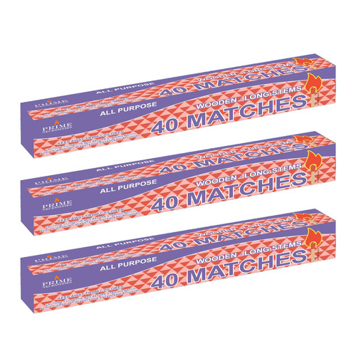 3 Boxes - 11" Fireplace & BBQ Matches, Long Reach, 40 Matches Per Box by Prime Necessities