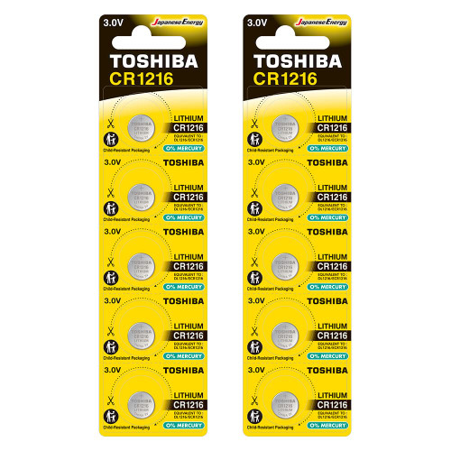 Toshiba CR1216 3V Lithium Coin Cell Battery Pack of 10