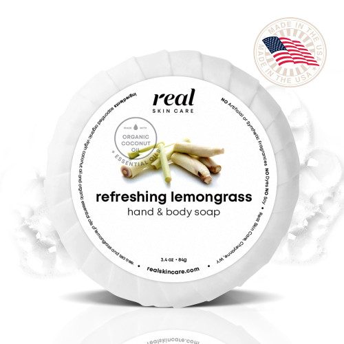 Real Skin Care Moisturizing Bar Soap With Coconut Oil | Handmade Soap In the USA | Refreshing Lemongrass | Natural Organic Bar Soap with No Chemicals Or Parabens | Foaming Hand Soap and Body Soap