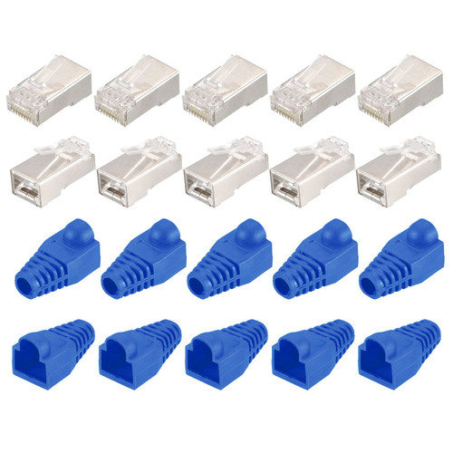 PATIKIL RJ45 Cat6 Shielded Connectors RJ45 Ends Shield Modular Plugs Pass Through 8P8C Connector with Blue Boots Cover for Network Cable, Pack of 20