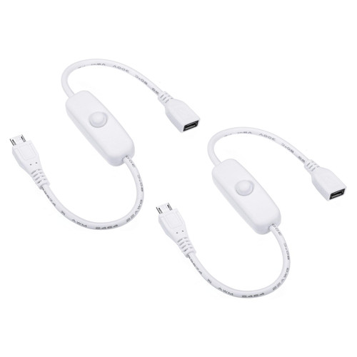 PATIKIL Micro-USB Extension Cable with ON/Off Switch, 2 Pack Female to Male Extension Cords Power Adapter Support Controller Connector for Fans LED Strips, White
