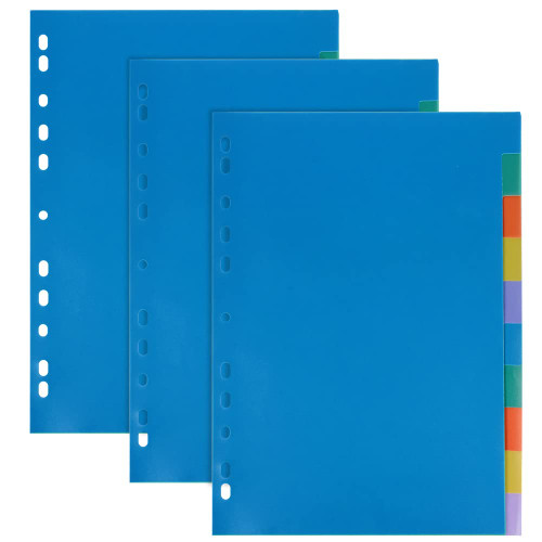 Binder Dividers, FOME 3Pack Multicolor Binder Tab Dividers for 3 Ring Binder or Notebook Dividers, 11 Hole Punch Plastic Index Divider with 10 Tab for 2/3/4/11 Ring Binders, Number 1-10 Dividers